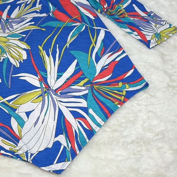 CLARA SUN WOO Kerchief Angle Hem Tunic Top Size XL Floral Print Stretch USA Made - Picture 13 of 16